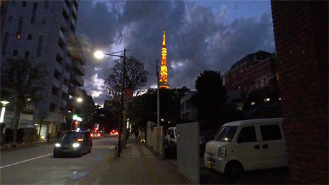 RehaVRコンテンツ 夜の東京タワーから増上寺までのVR散歩イメージ